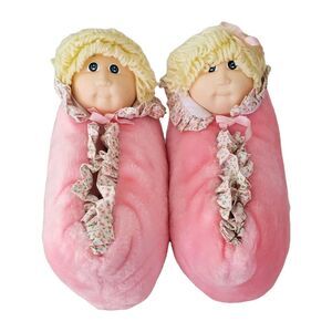 Vintage 1984 Cabbage Patch Kids Slippers Pink Plush Blonde Hair Adult Sm 5-6 Sz